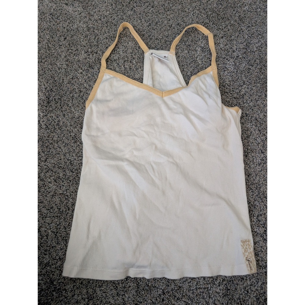 Southpole Womens XL Ribbed Racerback Tank Top Cream Yellow V-Neck‎ Y2K Vintage